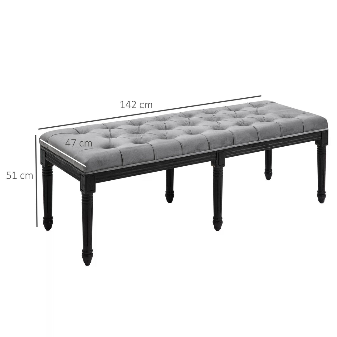 HOMCOM Fabric Bed End Bench Velvet Upholstered Tufted Accent Lounge Sofa Window Seat for Living Room, Bedroom, Hallway, Grey