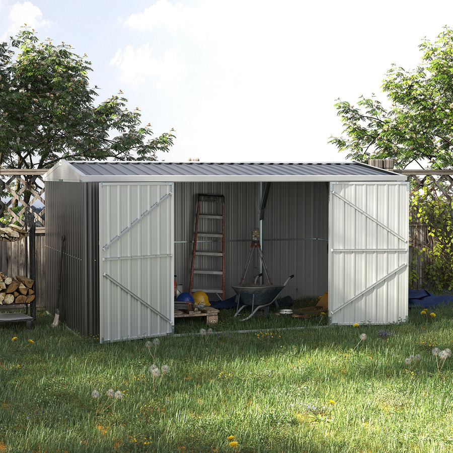 14 x 8ft Outdoor Garden Metal Storage Shed with Lockable Door, Tool Storage Box for Garden, Patio and Lawn, Grey