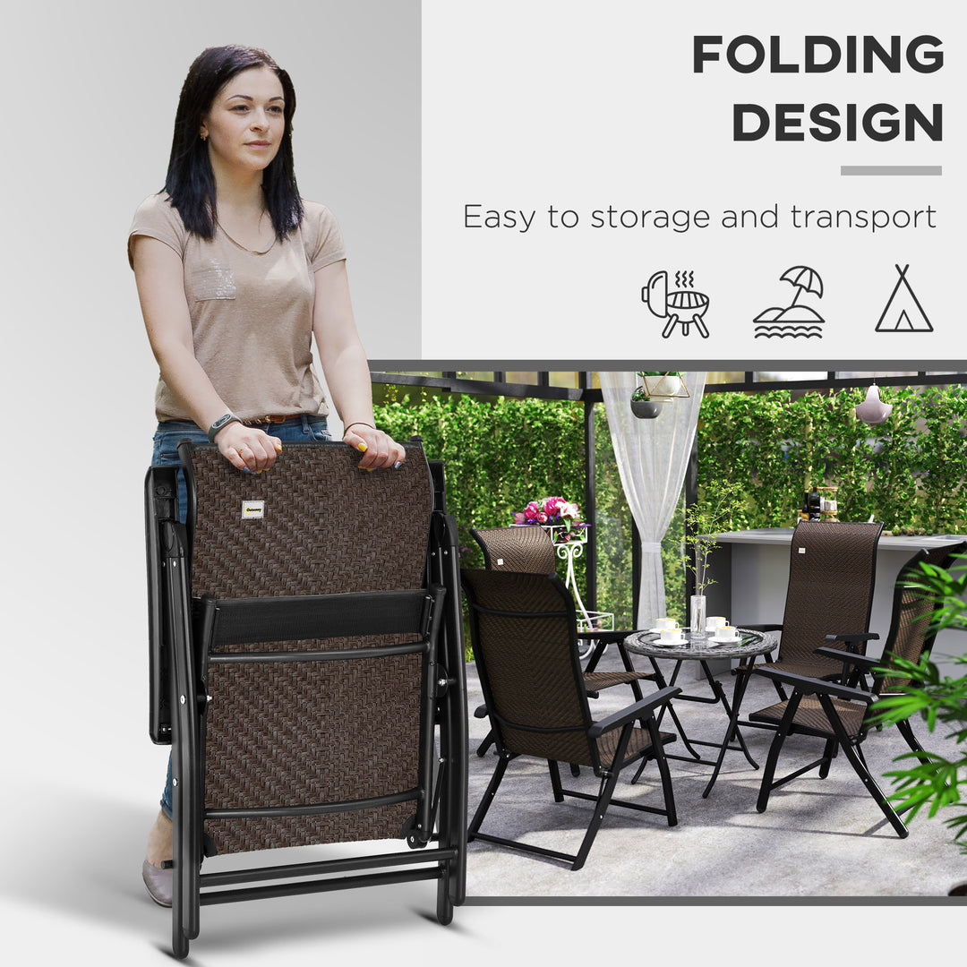 Set of Four Folding Garden Chairs, with Seven-Position Adjustable Backs, Dark Brown
