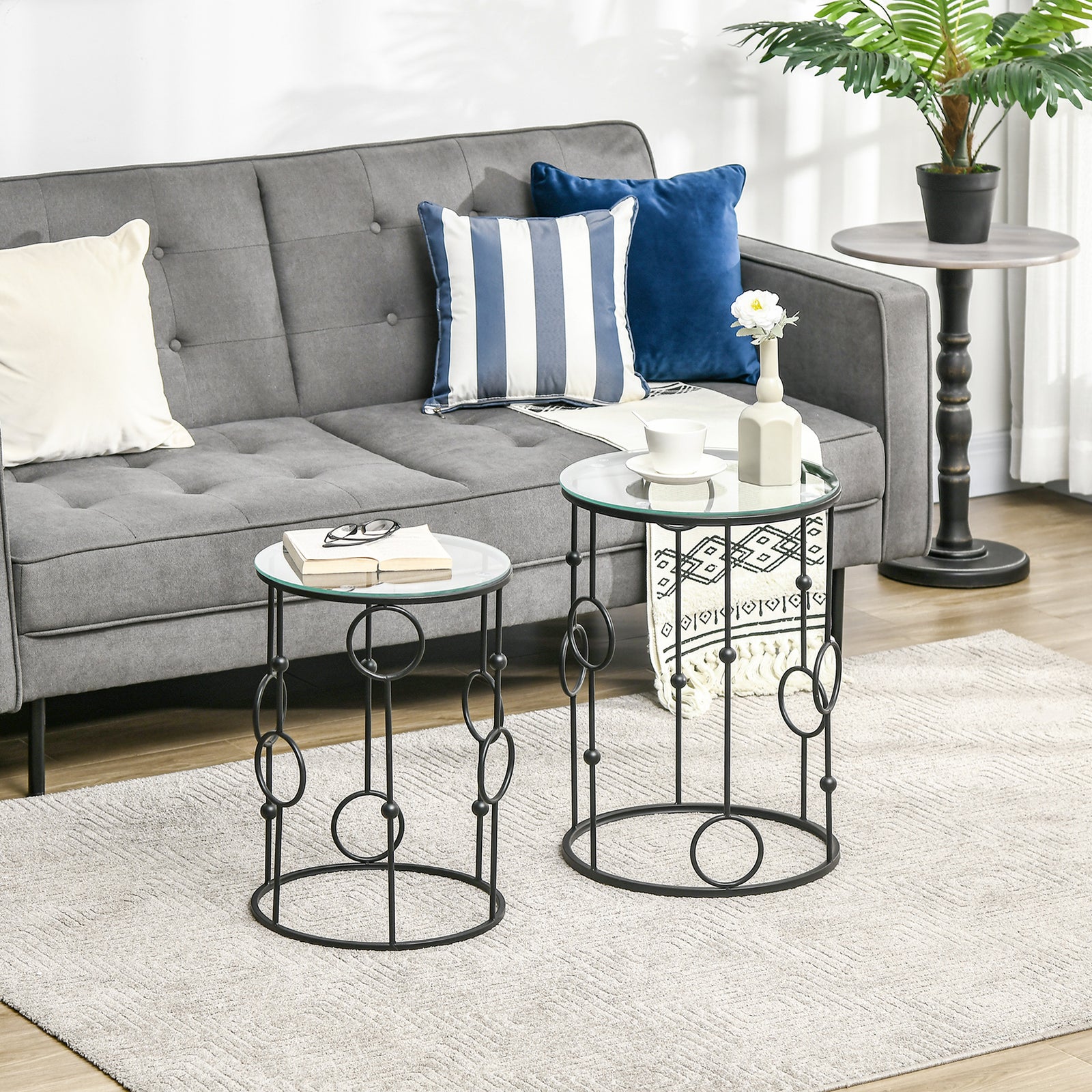 Nesting Round Coffee Table Set of 2 - Black