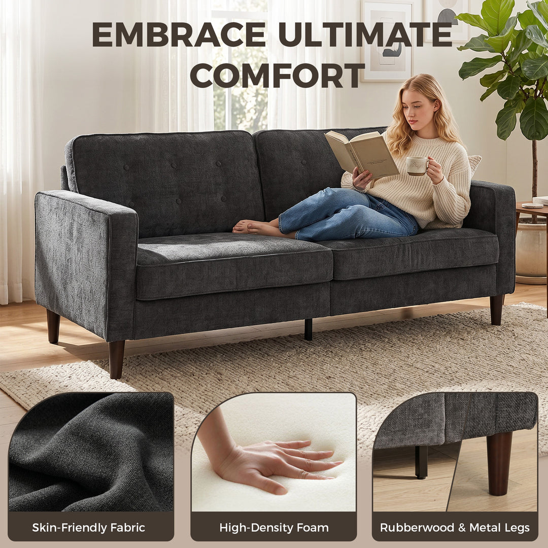 3 Seater Sofa Button Tufted Upholstered Couch with Wood Legs for Livin