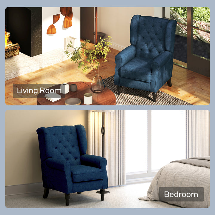 Wingback Accent Chair, Retro Upholstered Button Tufted Occasional Chair for Living Room and Bedroom, Blue