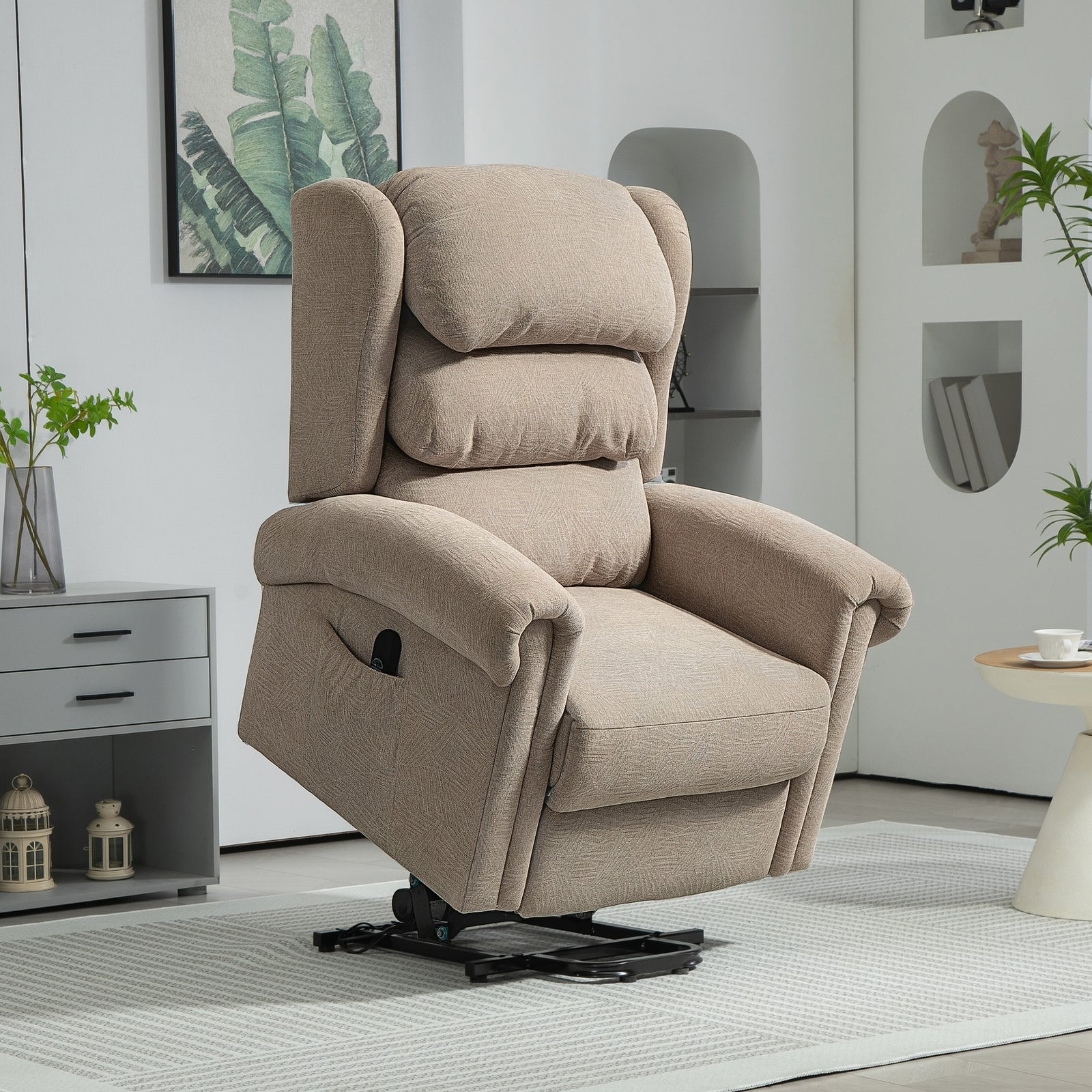 Velvet-Feel Electric Riser Recliner Chair - Khaki