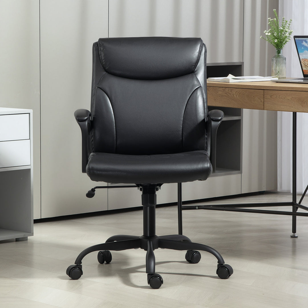 Executive Office Chair, Faux Leather Desk Chair with Height Adjustable, Swivel Wheels and Tilt Function, Computer Chair for Home Office and Study Room, Black
