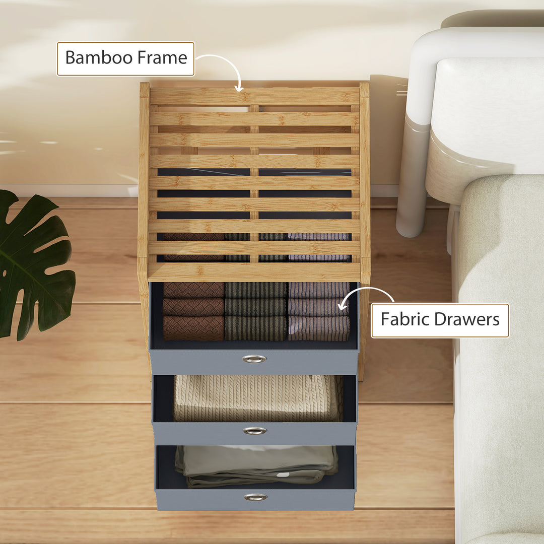 Chest of Drawers, 3 Fabric Drawers Narrow Dresser with Bamboo Frame, L