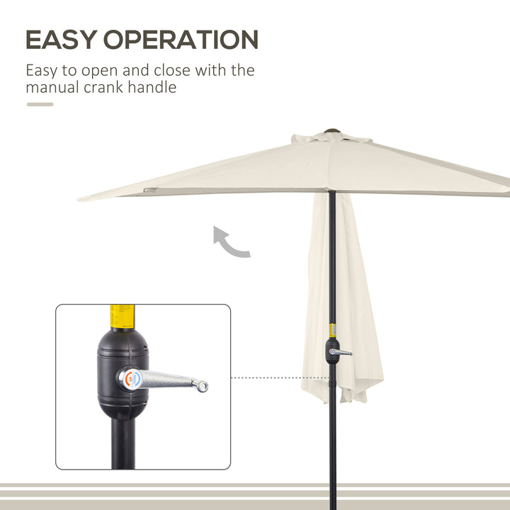 3(m) Half Parasol, Semi Round Umbrella with Metal Frame, Crank Handle for Balcony, Garden, Cream White