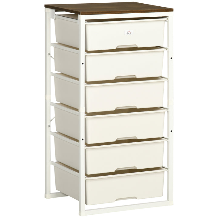 Bedroom Chest of Drawers, 6-Drawer Dresser, Tall Storage Drawer Unit with Steel Frame for Living Room, White