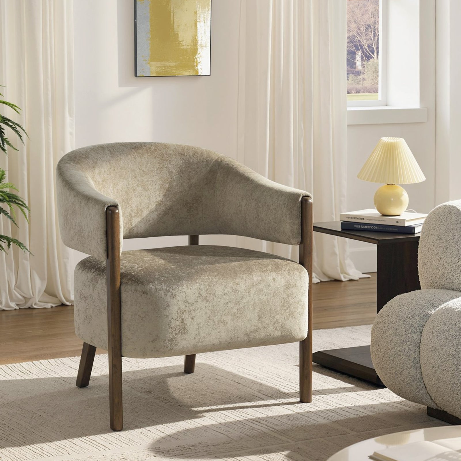 Accent Chair, Upholstered Tub Chair with Solid Wood Frame and Legs, Li