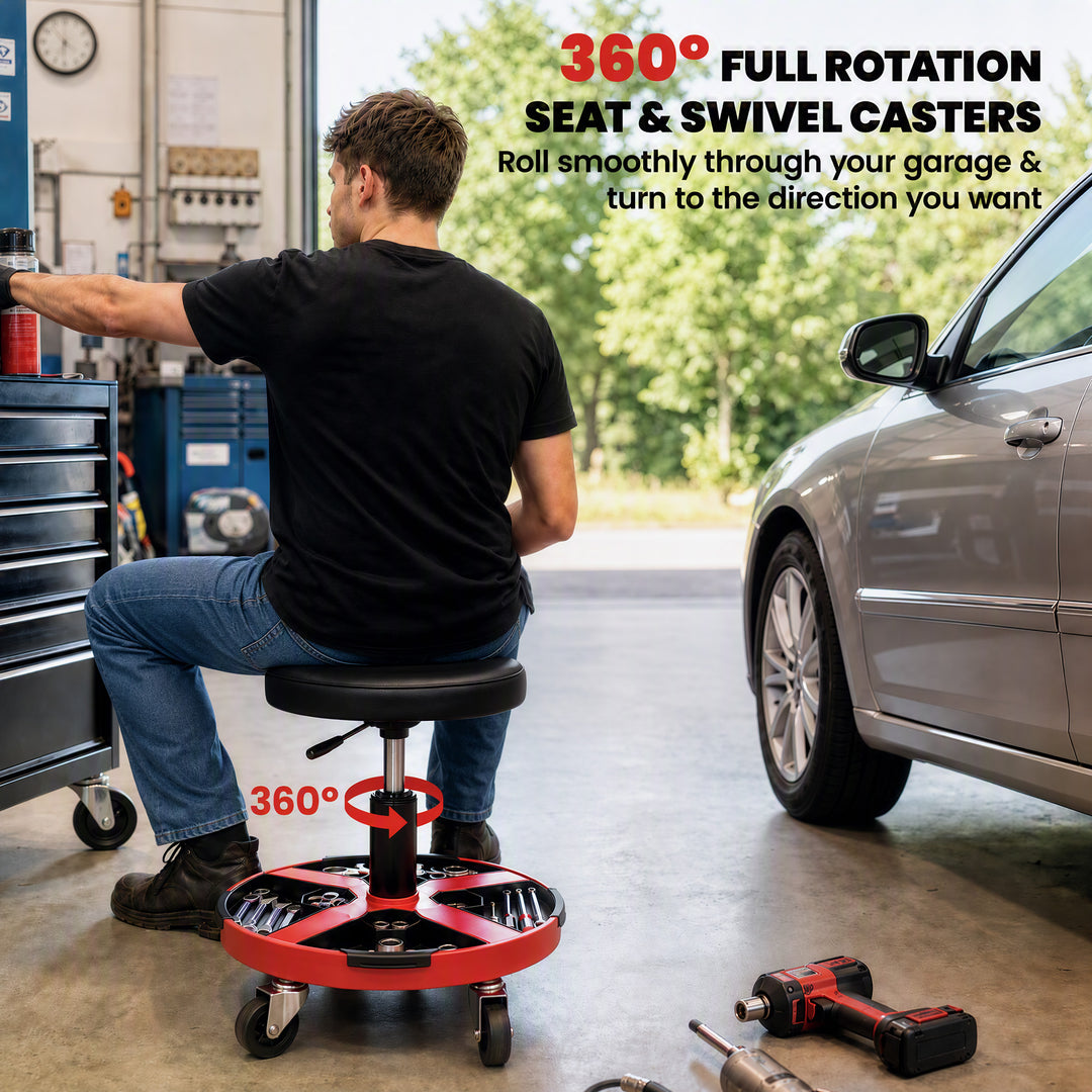 Rolling Mechanic Stool, 40-52 cm Height Adjustable Workshop Stool - view 6