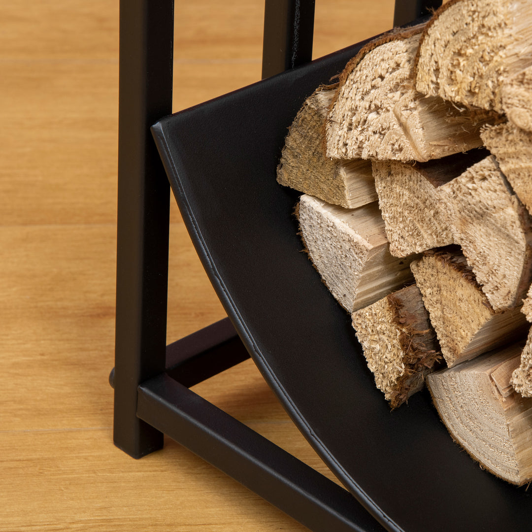 MCL Metal Firewood Log Holder Indoor Outdoor Firewood Rack Inner Arced Fireplace Wood Storage Shelf w/ Bear Shape Design, Rust-Resistant, Black, 42W x 33.5D x 43H cm