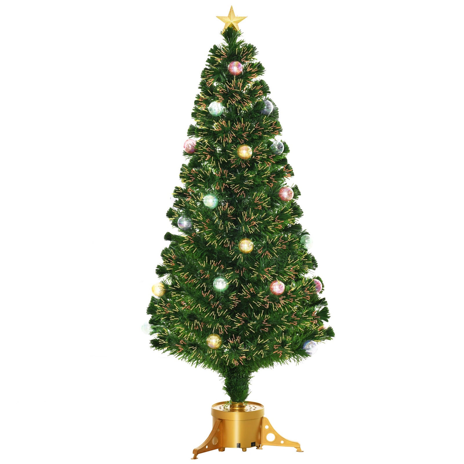 5FT Prelit Artificial Christmas Tree with Fibre Optics, Baubles Decoration, Golden Pot for Holiday, Home - Green
