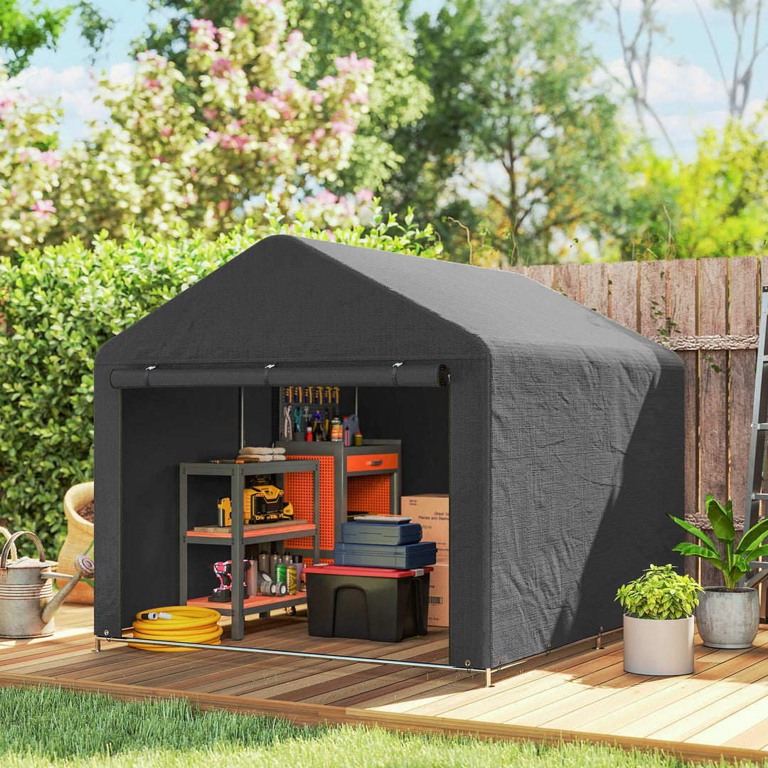 6.6 x 7.8ft Outdoor Garden Storage Shed, Waterproof Bike Tent with Roll-up Zipper Door, Galvanised Metal Frame, Portable Shed Shelter Carport for Motorcycle Garden Tools
