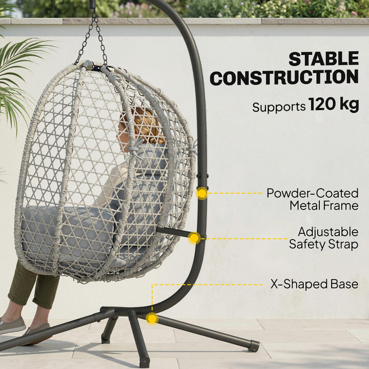 Hanging Egg Chair, Indoor Outdoor Rattan Hammock Swing Chair with Stan