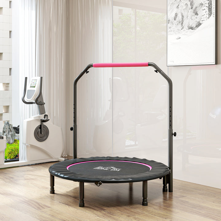45" Foldable Mini Fitness Trampoline, with Adjustable Foam Handle, Pink