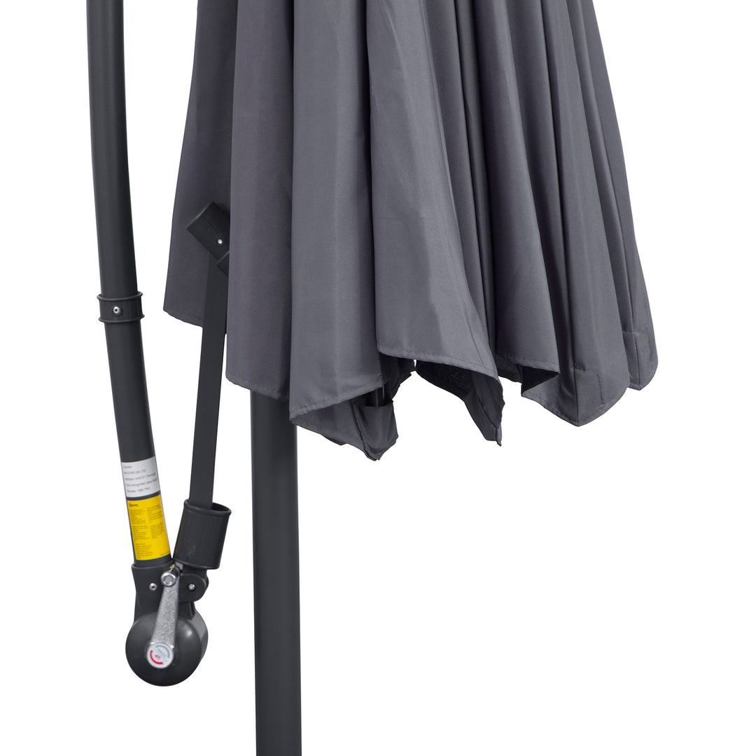 3(m) Garden Parasol Sun Shade Patio Banana Hanging Umbrella Cantilever with Crank Handle and Cross Base Grey