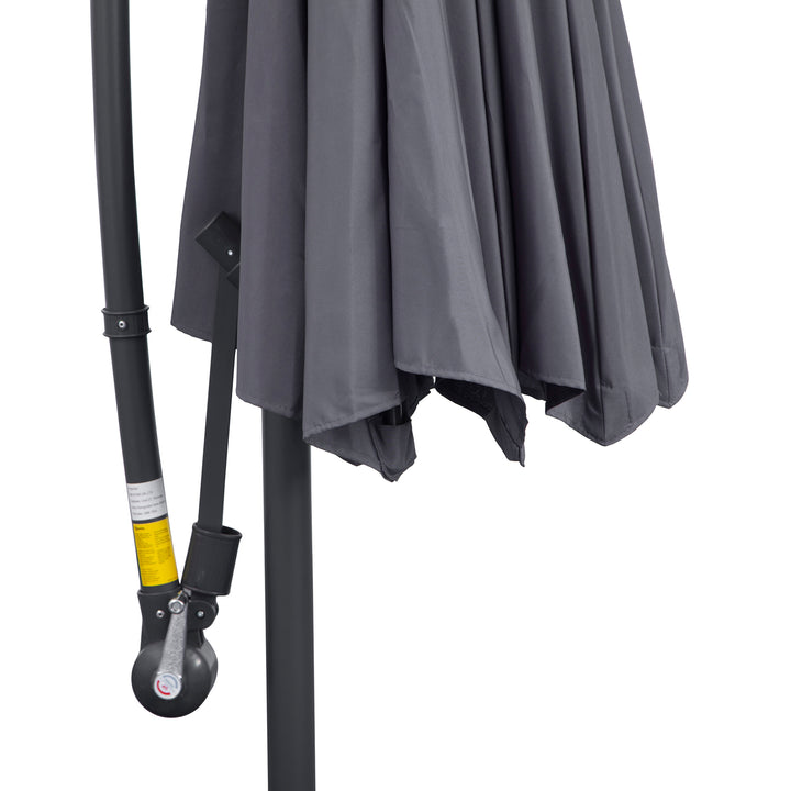 3(m) Garden Parasol Sun Shade Patio Banana Hanging Umbrella Cantilever with Crank Handle and Cross Base Grey
