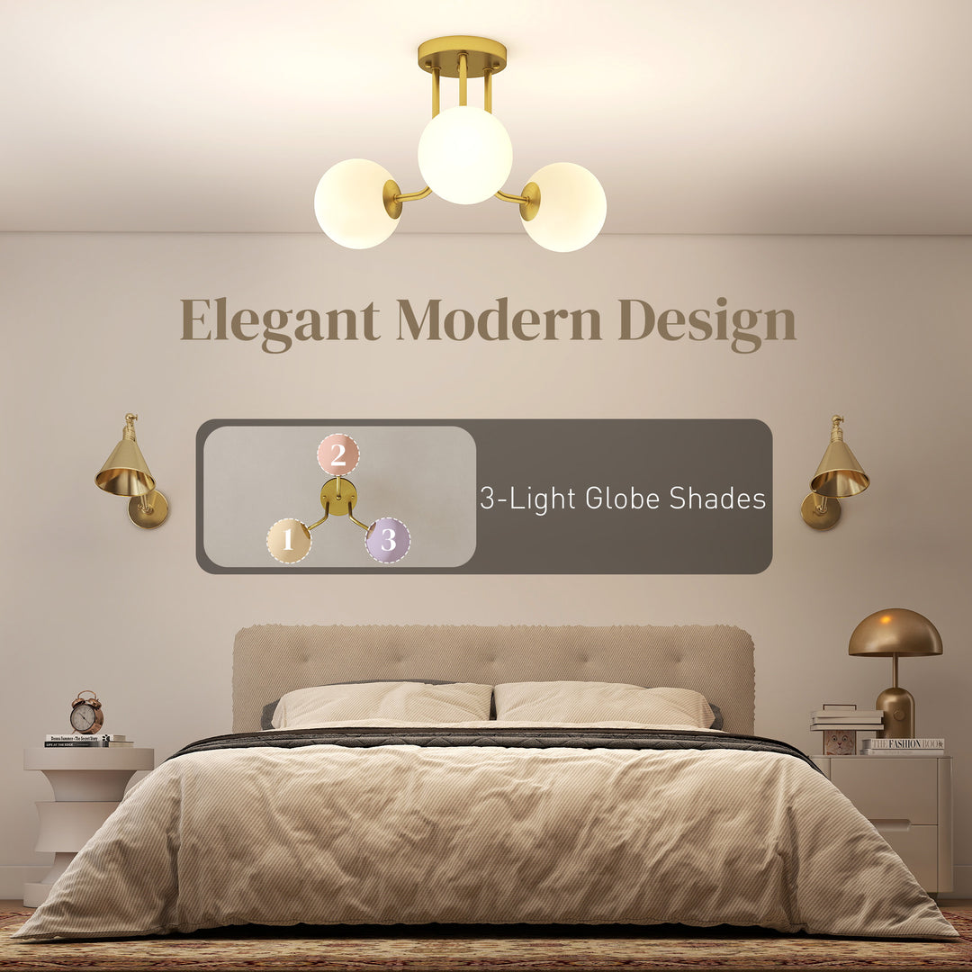 MCL LED Ceiling Light with Globe Shades, Modern 3-Light Ceiling Light with G9 Sockets for Living Room, Bedroom, Dining Room, Bulbs Not Included, Gold Tone