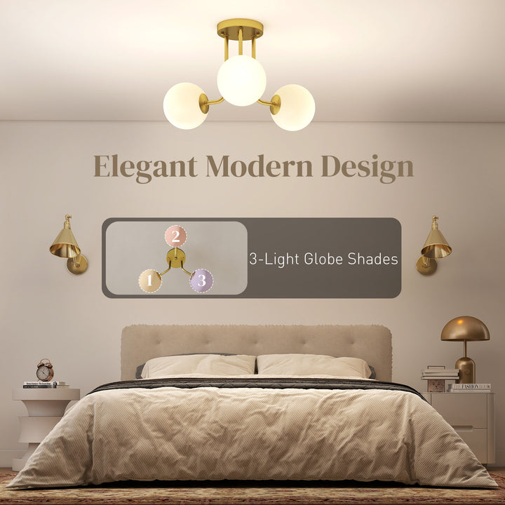 MCL LED Ceiling Light with Globe Shades, Modern 3-Light Ceiling Light with G9 Sockets for Living Room, Bedroom, Dining Room, Bulbs Not Included, Gold Tone