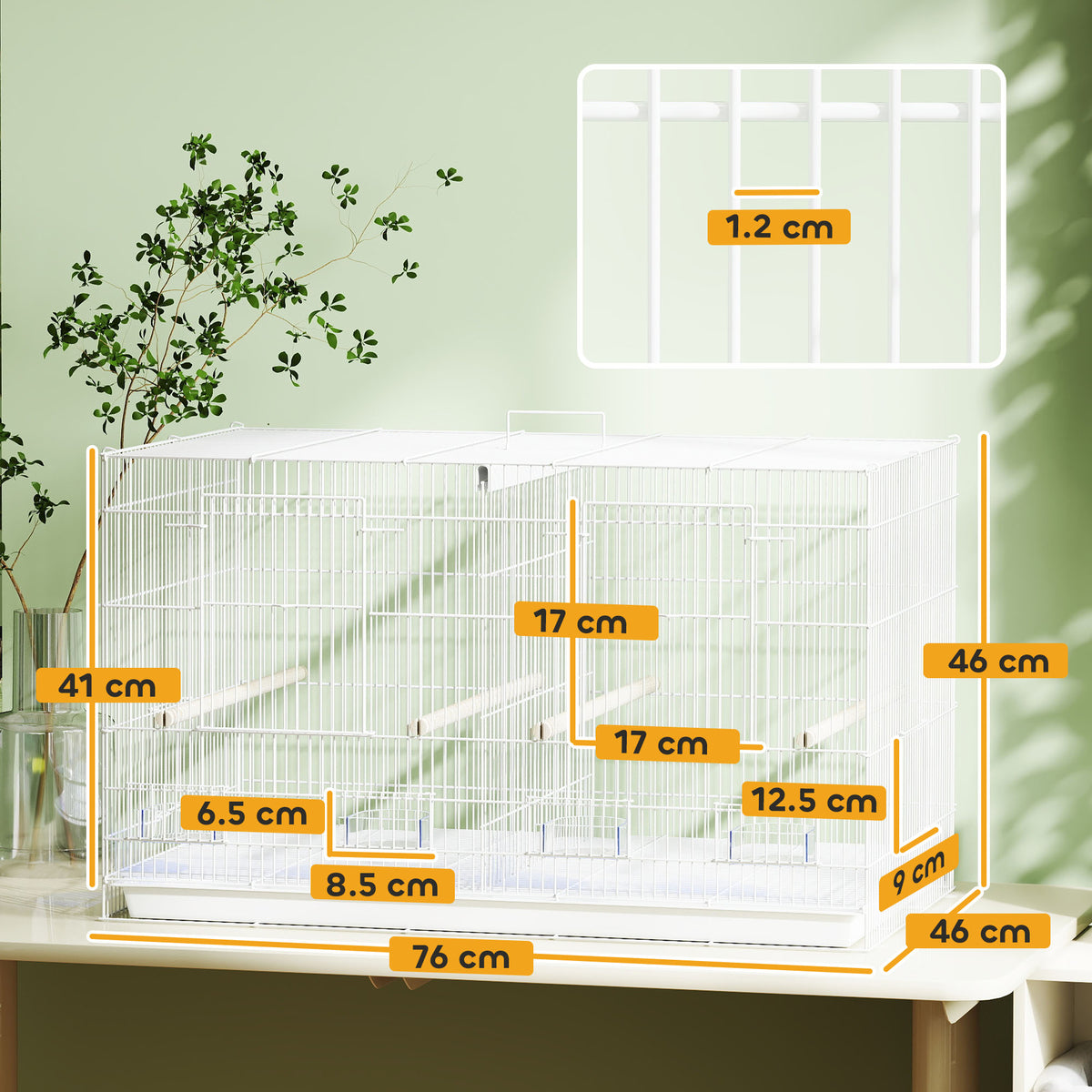 Bird Cage with Divider, 4 Wooden Perches, Slide Out Tray, 4 Feeders, f