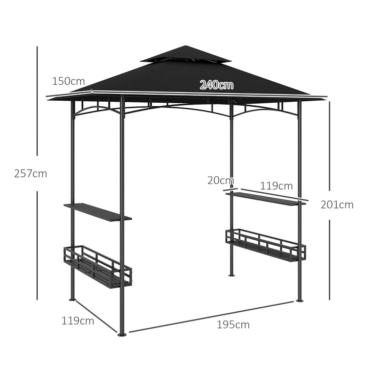 150 x 240cm BBQ Grill Gazebo, with Shelves - Grey