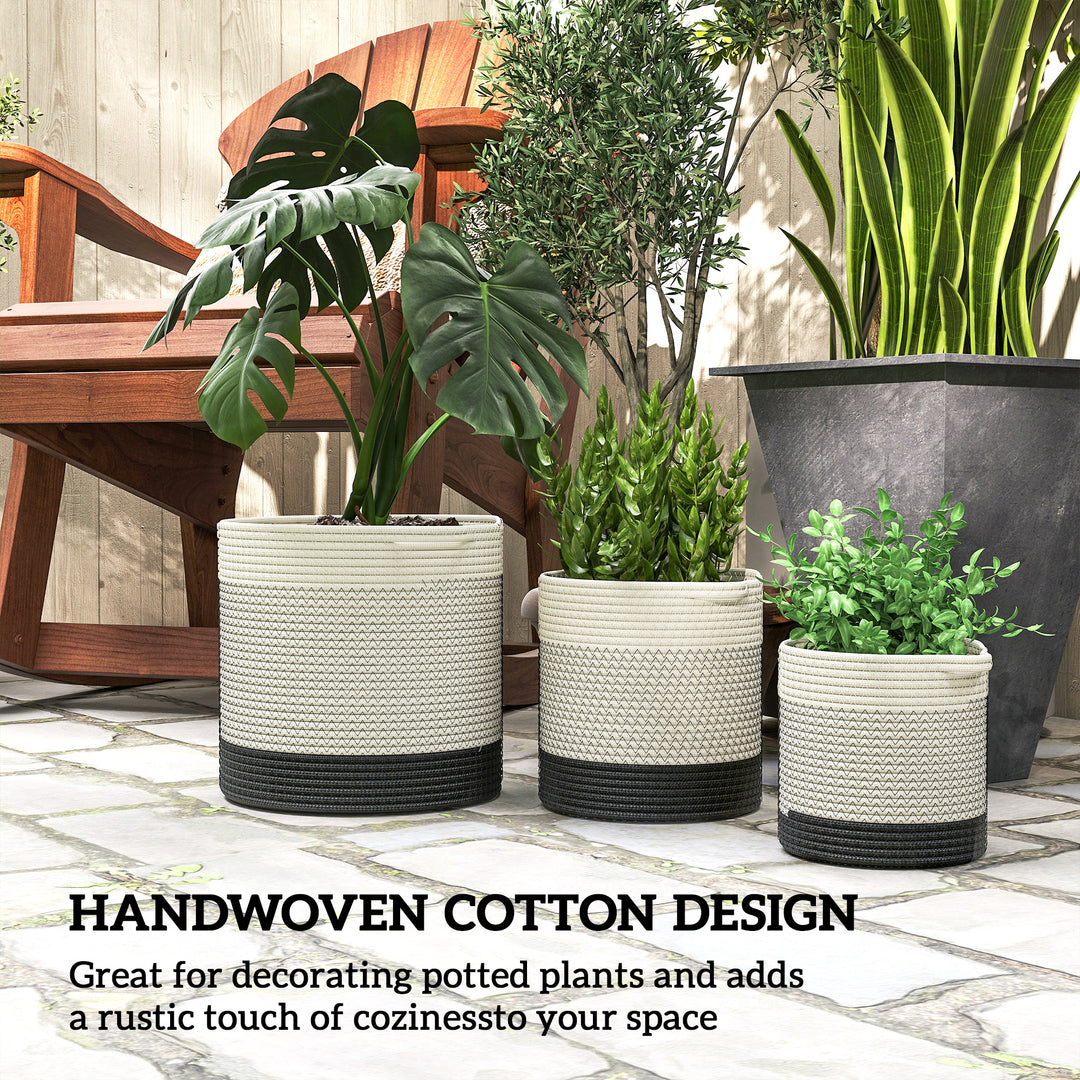 Plant Pots Handwoven Cotton Indoor Planters with Waterproof Liner Set 