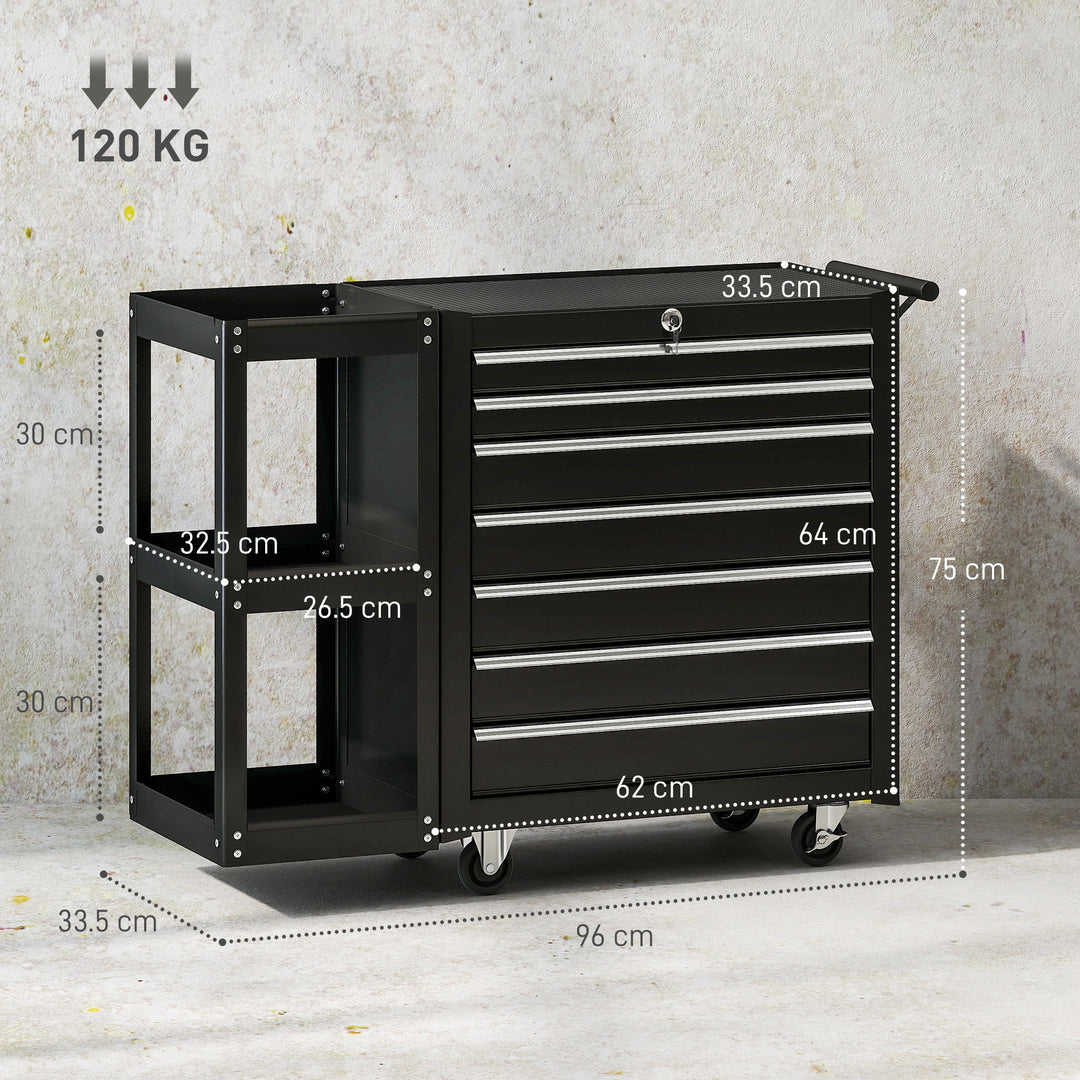 Lockable Steel Tool Chest on Wheels, 7 Drawer Tool Box with Handle for