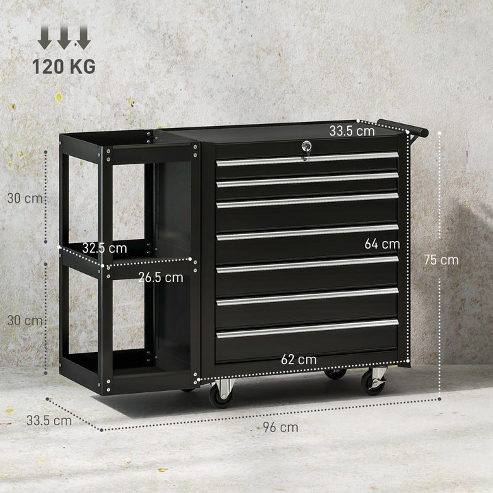 Lockable Steel Tool Chest on Wheels, 7 Drawer Tool Box with Handle for