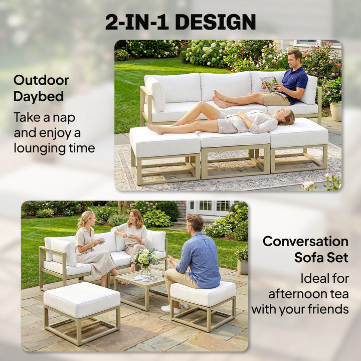 Garden Daybed, 6 Piece Outdoor Sectional Sofa Set, Aluminium Patio Con