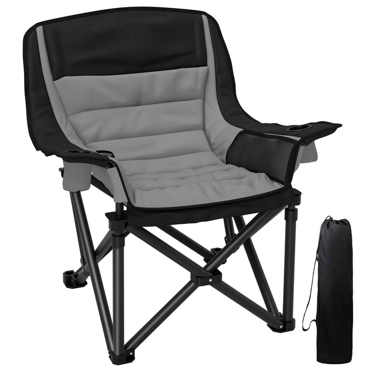 Portable Padded Camping Chair, with Bag - Black/Grey