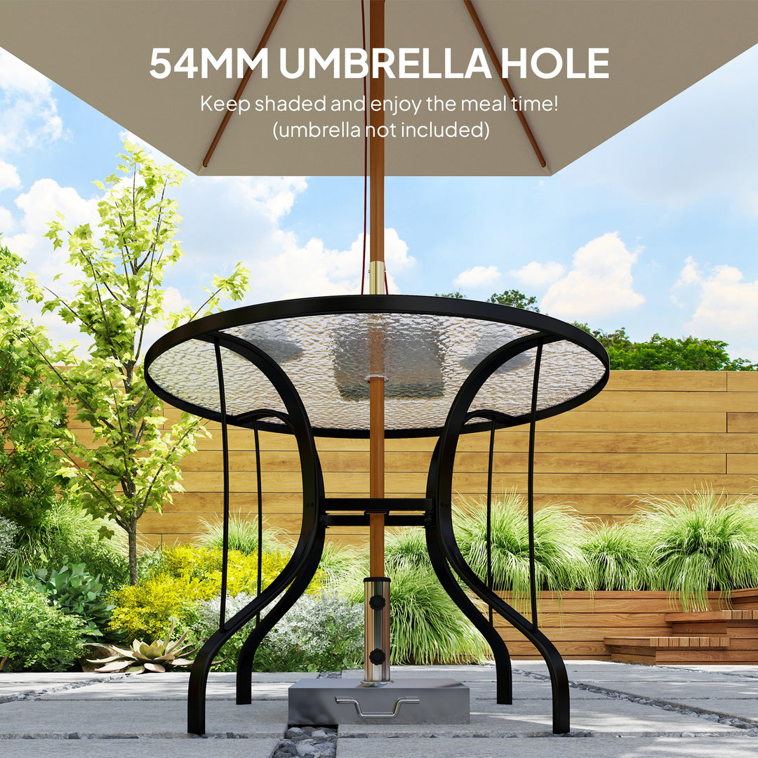 Tempered Glass Top Round Outdoor Dining Table with Parasol Hole, 96.5 x 96.5 x 71 cm