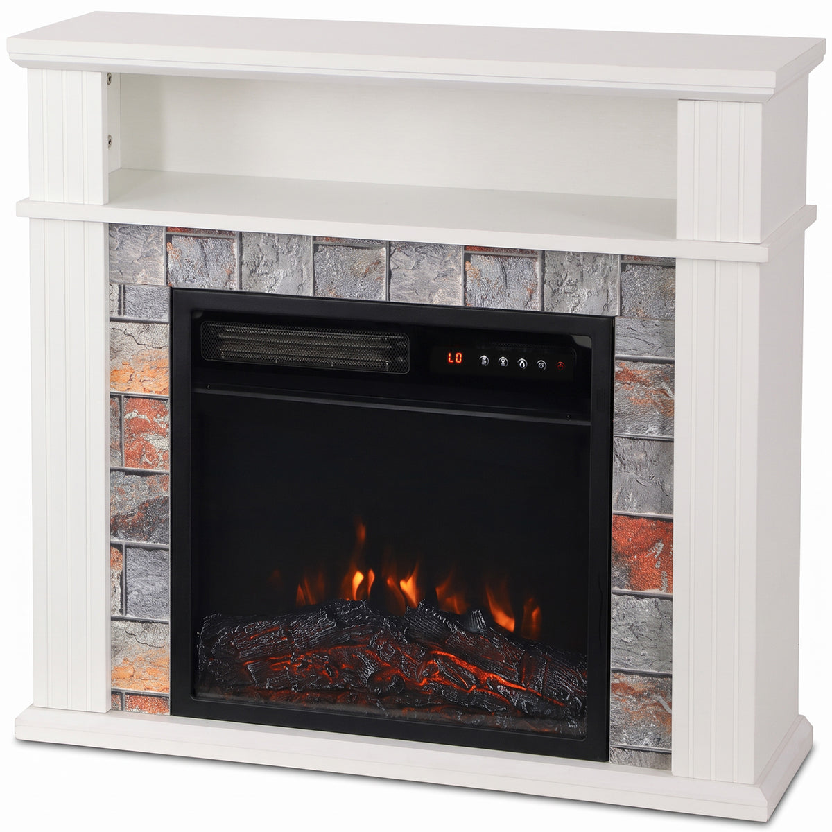 Freestanding Electric Fireplace Suite, 1800W, Open Shelf, Electric - White
