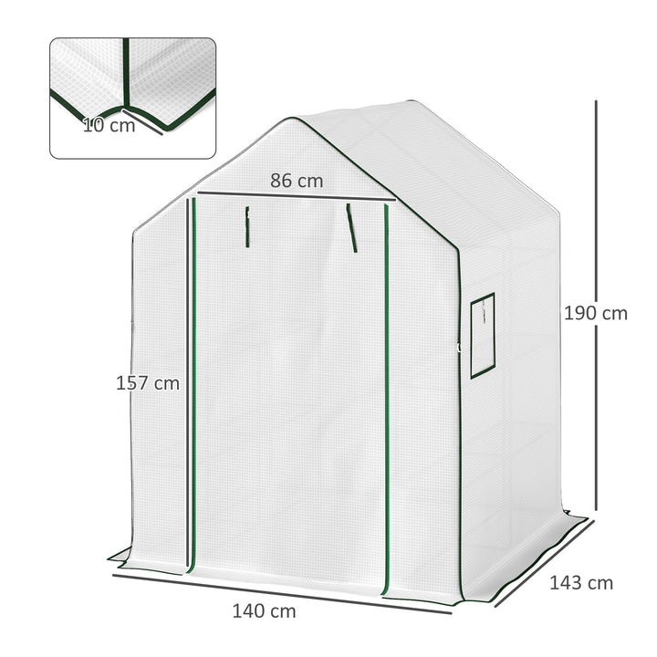 143 x 140cm Walk-In Greenhouse, with Accessories - White