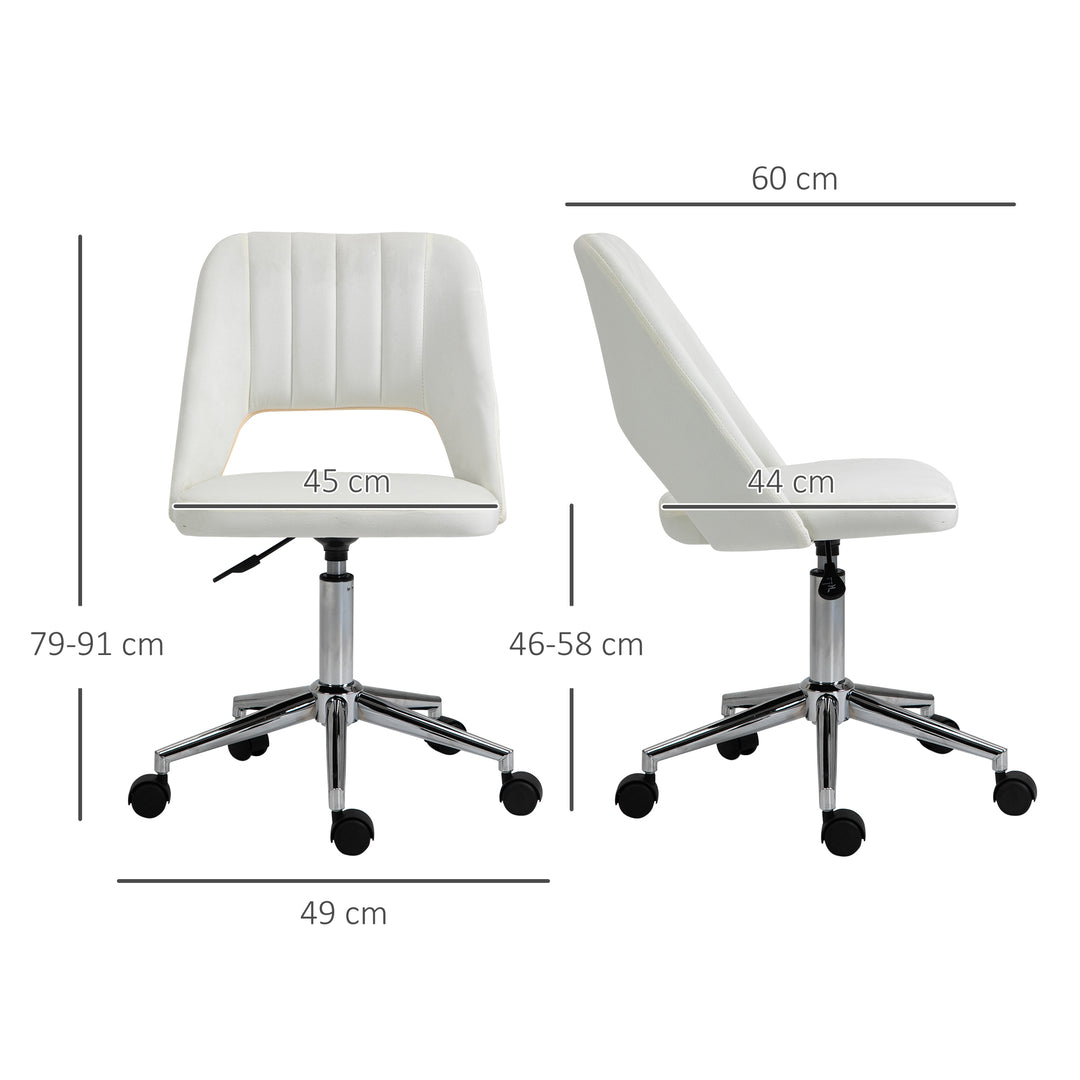 Armless Velvet-Feel Office Chair - Cream White