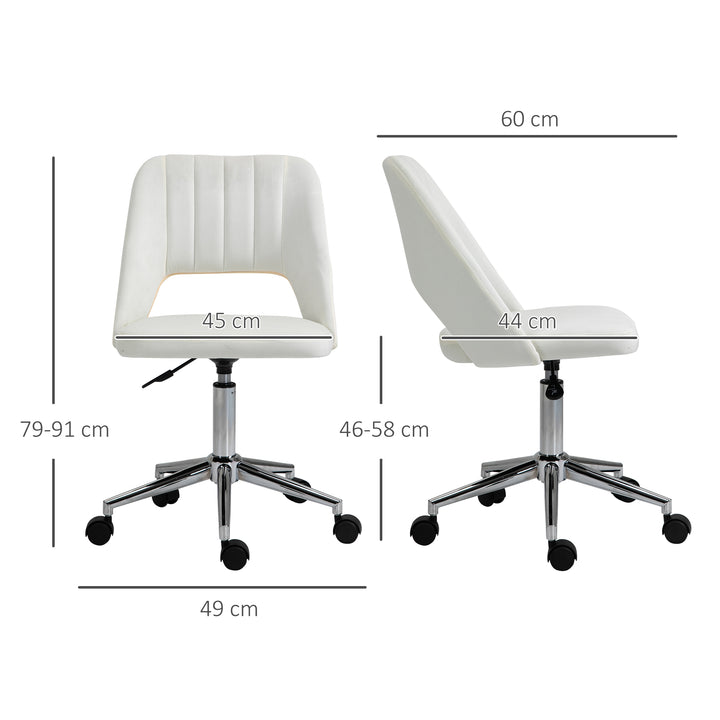 Armless Velvet-Feel Office Chair - Cream White