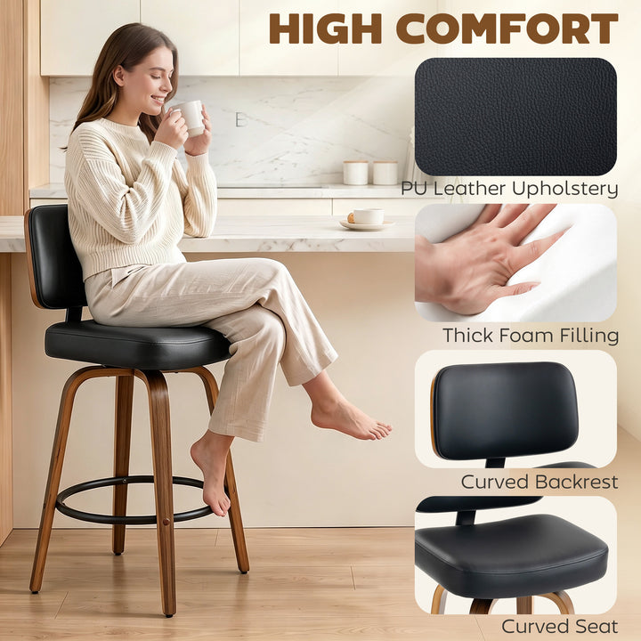 Bar Stools 360° Swivel Breakfast Bar Stools Padded PU Seat Footrest - view 5
