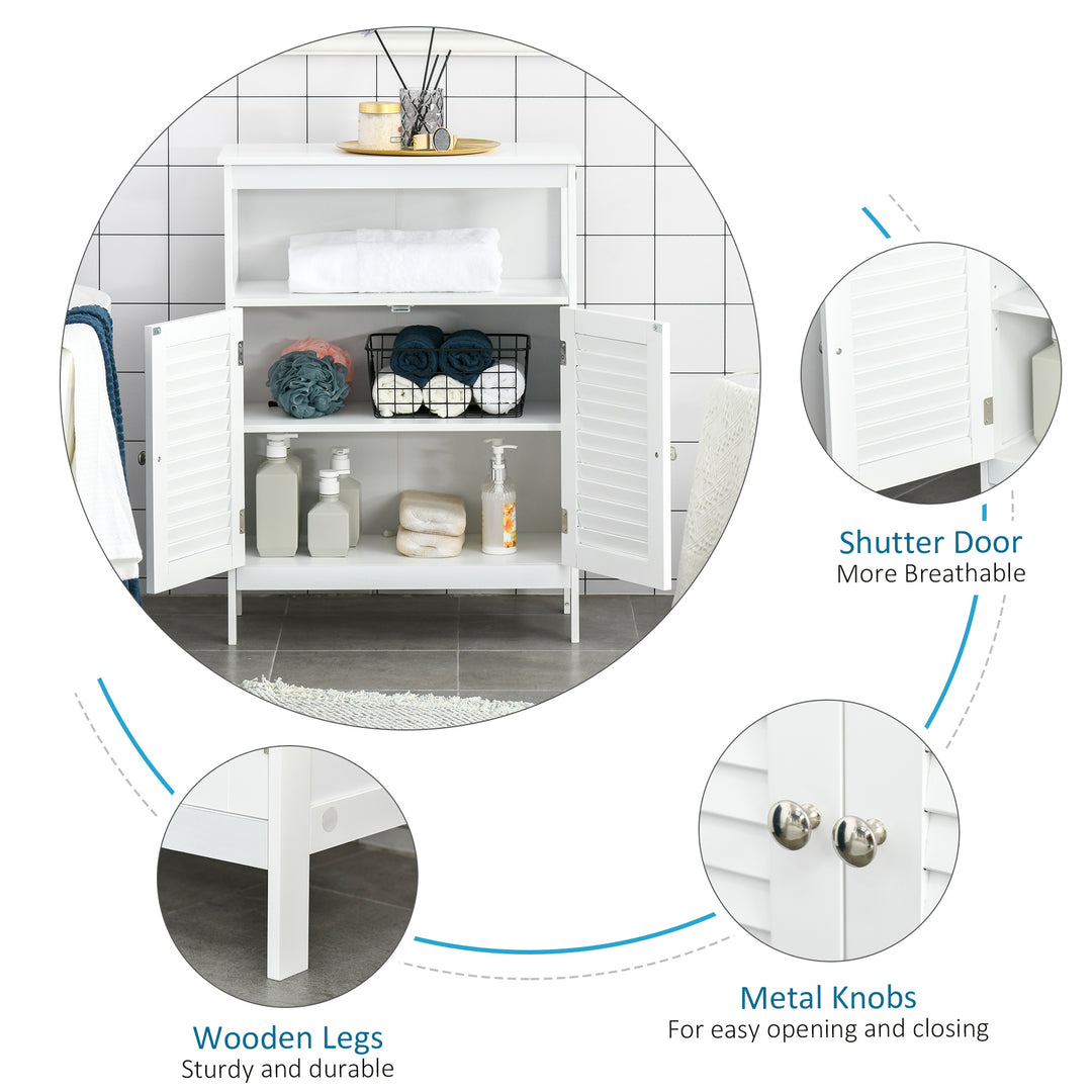 Bathroom Storage Unit Cabinet with Open Storage Shelf, Freestanding Floor Cabinet Organizer with 2 Doors for Living Room Kitchen Entryway, White