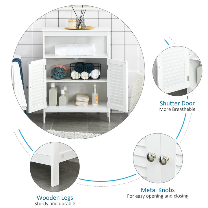 Bathroom Storage Unit Cabinet with Open Storage Shelf, Freestanding Floor Cabinet Organizer with 2 Doors for Living Room Kitchen Entryway, White