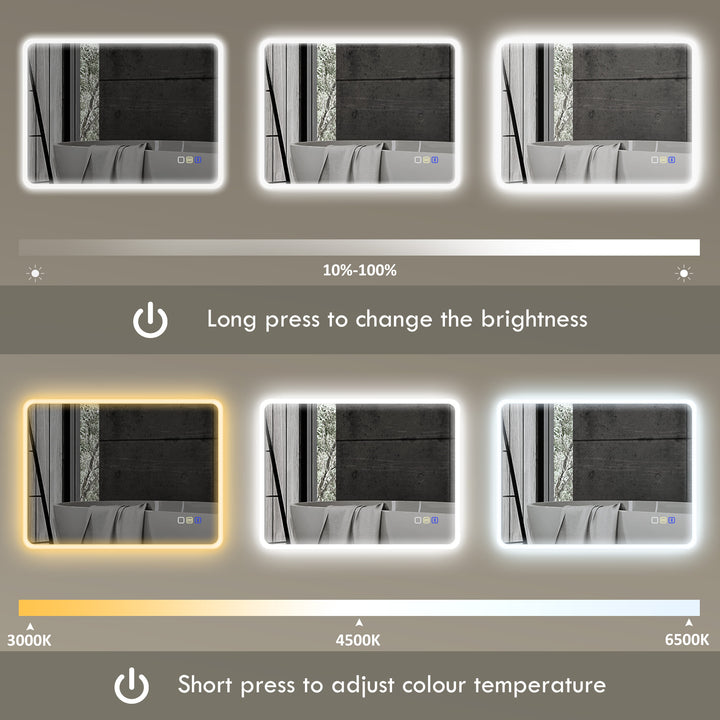 80 x 60cm LED Bathroom Mirror, with Bluetooth - Silver Tone