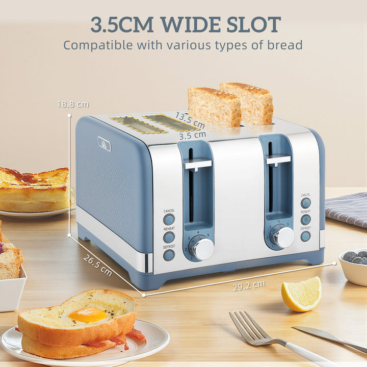 MCL Sleek Textured Kettle and Four-Slice Toaster Set - Blue