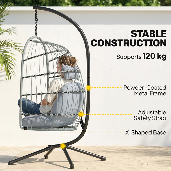 Hanging Egg Chair, Indoor Outdoor Hammock Swing Chair with Stand, Safe