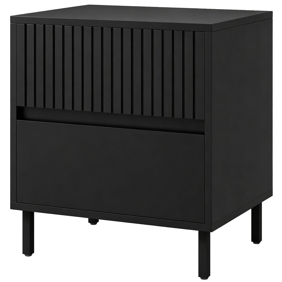 Simple Line Indented Two-Drawer Bedside Table - Black