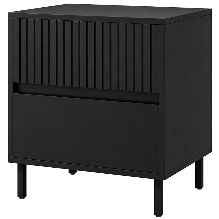 Simple Line Indented Two-Drawer Bedside Table - Black