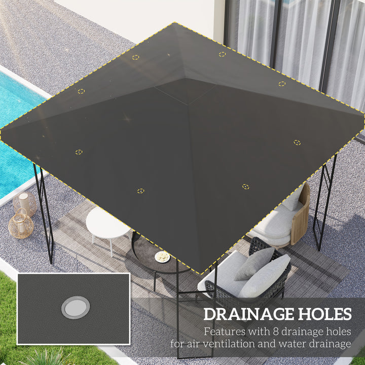 3 x 3(m) Gazebo Canopy Replacement Cover, Garden Gazebo Roof Replacement with Drain Holes, Water Resistant PVC Coating, 370g/㎡, UPF30+, TOP COVER ONLY, Grey