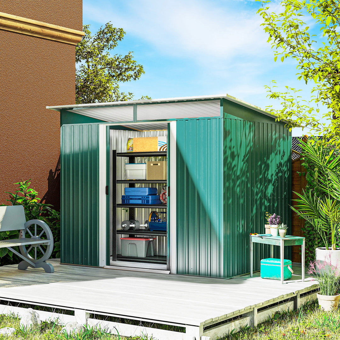 MCL 8.5 x 6ft Metal Shed with Lightsky Panels, Garden Storage Tool House with Double Doors for Garden, Patio and Lawn, Green