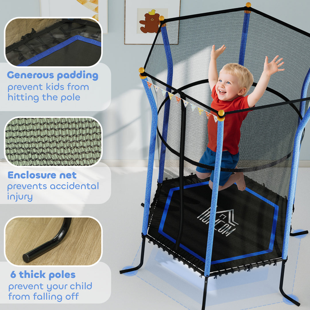 Kids Trampoline Mini Bouncer with Enclosure Safety Net For Ages 3-10 Years - Blue