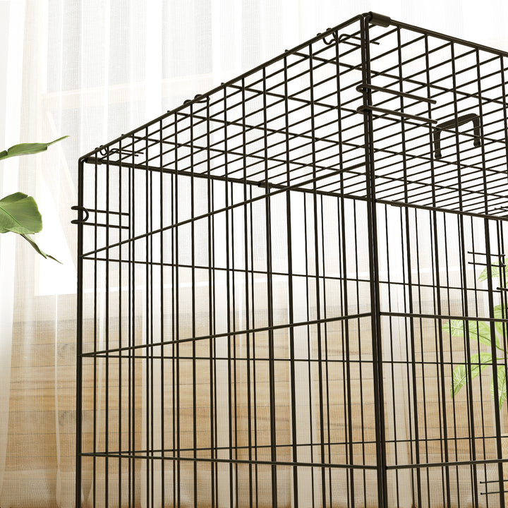 Foldable Dog Crate with 2 Doors with Tray, Soft Cushion, for Small Dogs, 76 x 53 x 60, Black