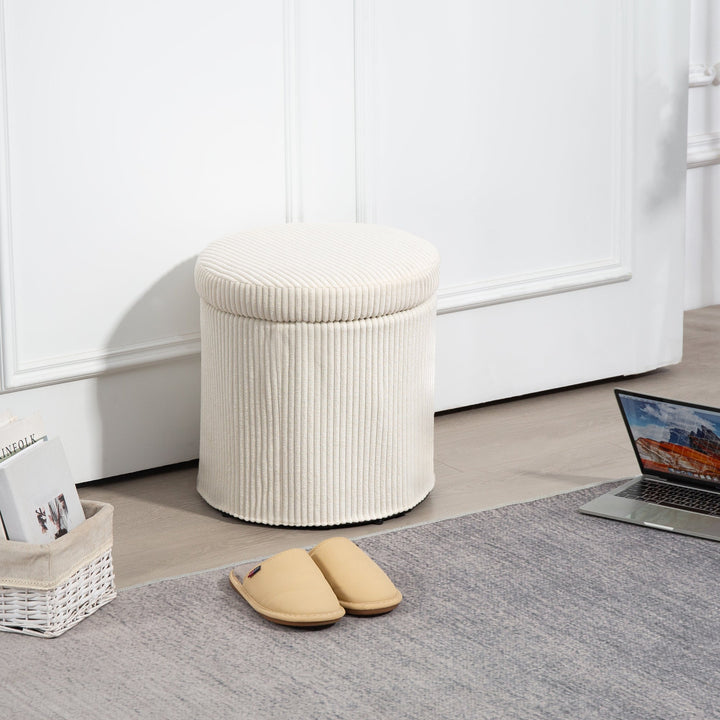 40cm Round Storage Ottoman, Corduroy Footstool with Removable Lid and Legs, Vanity Stool for Living Room, Bedroom