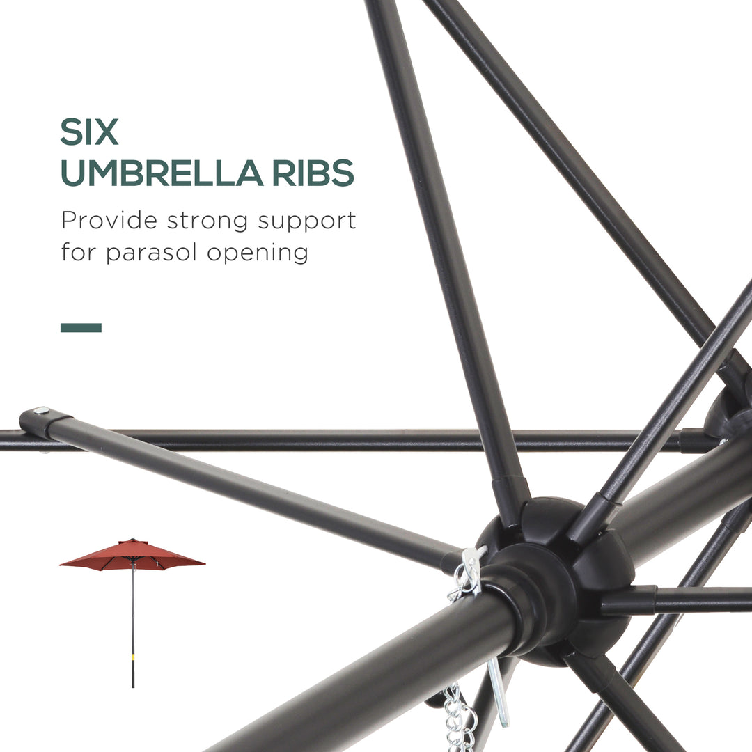2m Garden Parasol Umbrella, Outdoor Sun Shade with 6 Sturdy Ribs for Balcony, Bench, Garden, Wine Red