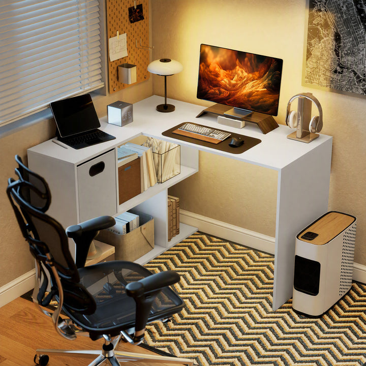 L Shaped Computer Desk, 110 x 100cm Reversible Corner Desk with Fabric