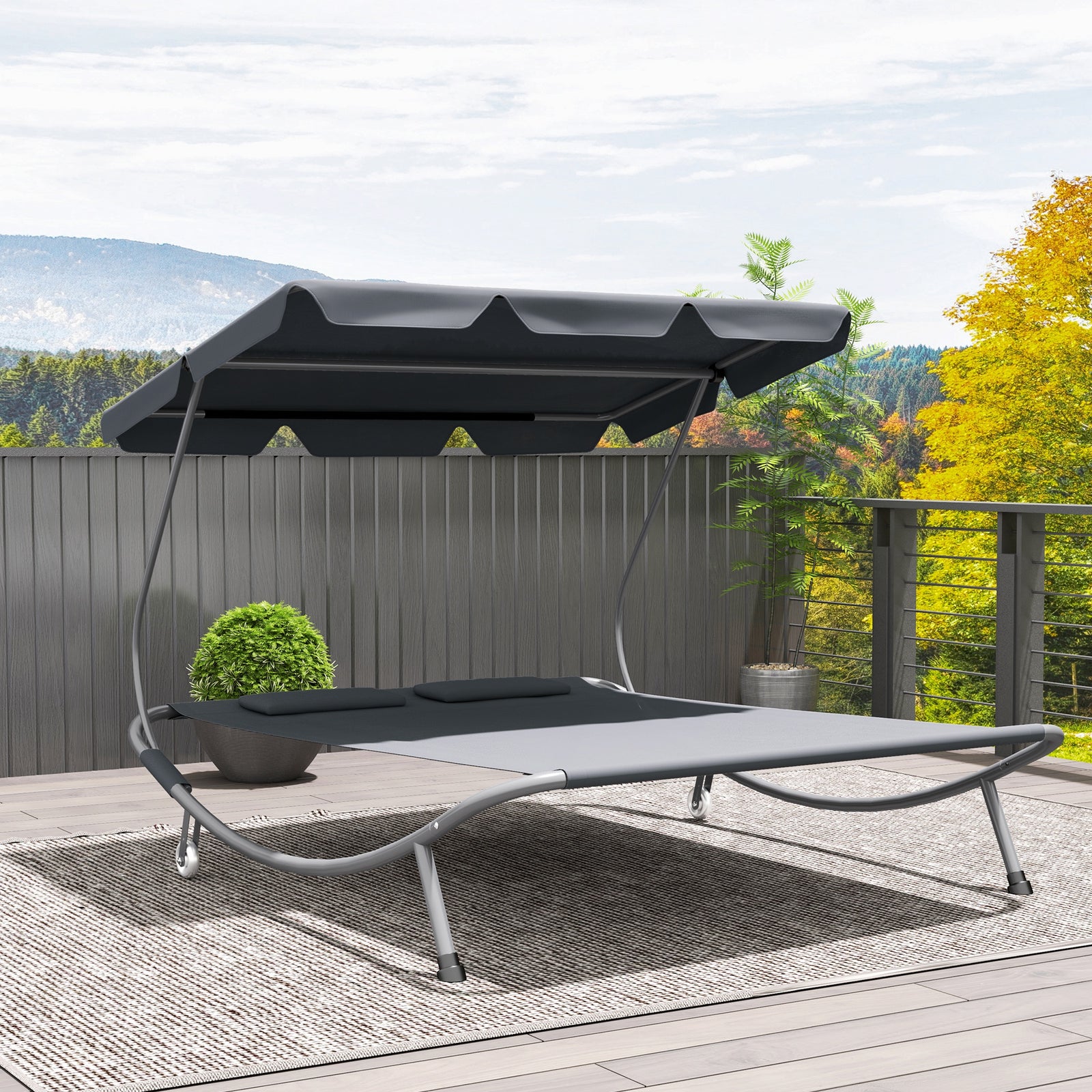 Double Outdoor Bed, with Canopy - Light Grey